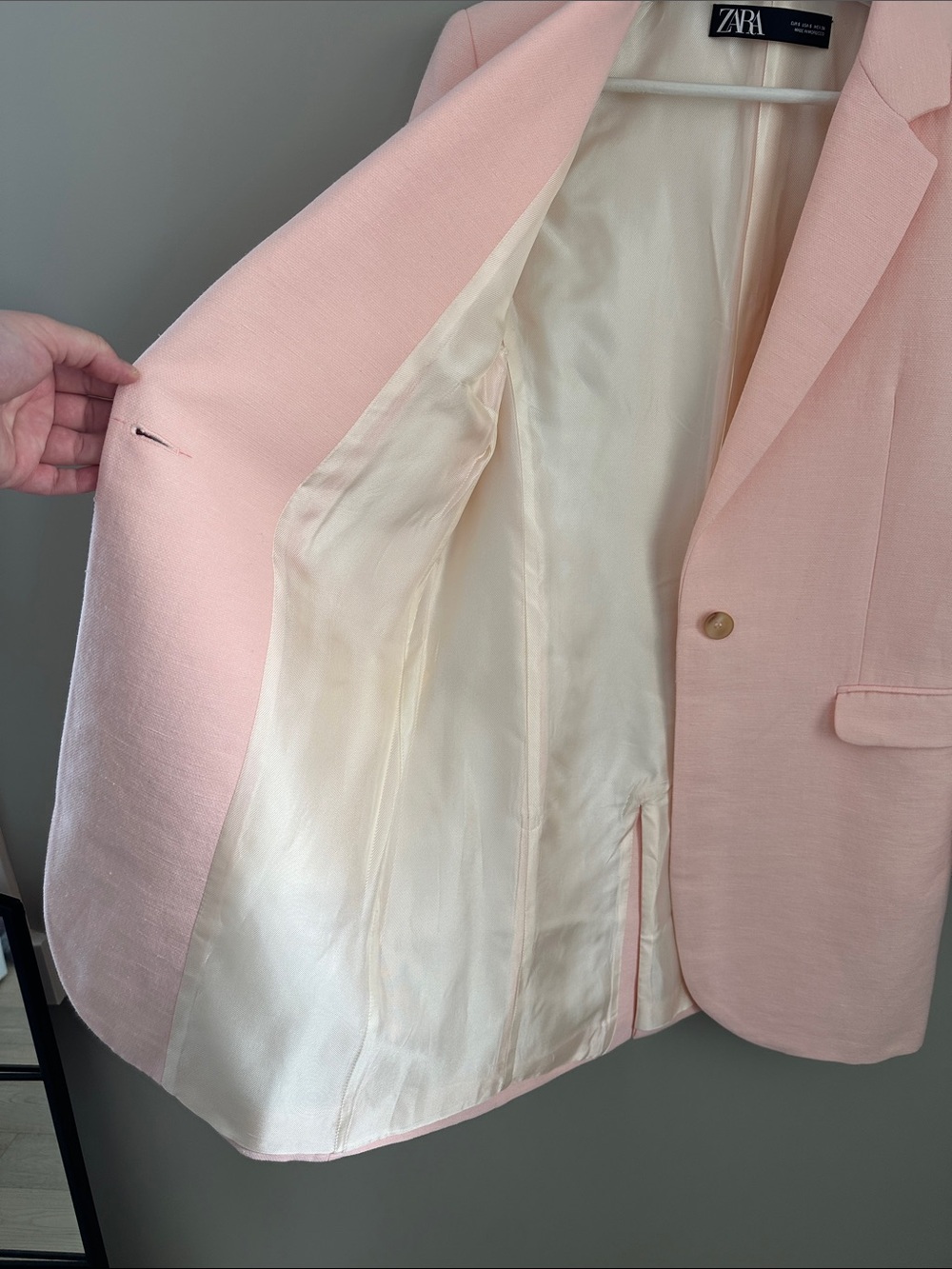 Zara Light Pink Single-Button Tailored Linen Blend Blazer - Picture 8 of 13